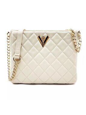 Valentino Orlandi Cream Quilted Crossbody Bag Gold V Logo Vegan Leather NWT